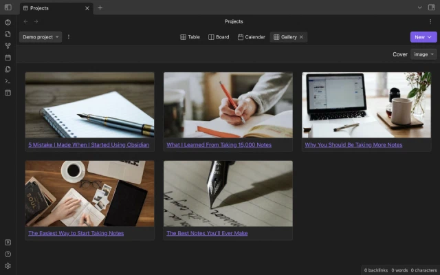 screenshot of the gallery view