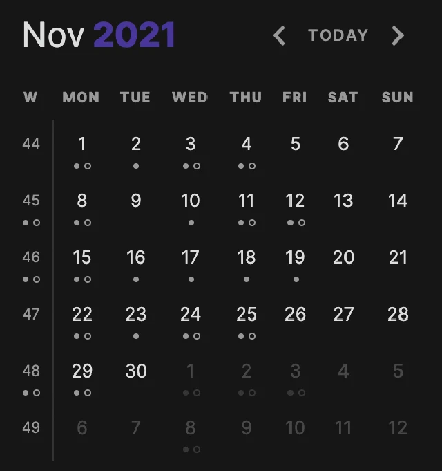 screenshot of the calendar plugin